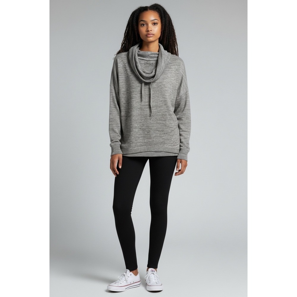 Gerry Womens Heather Gray Space Dye Cowl Neck Pullover Sweater Size S Small